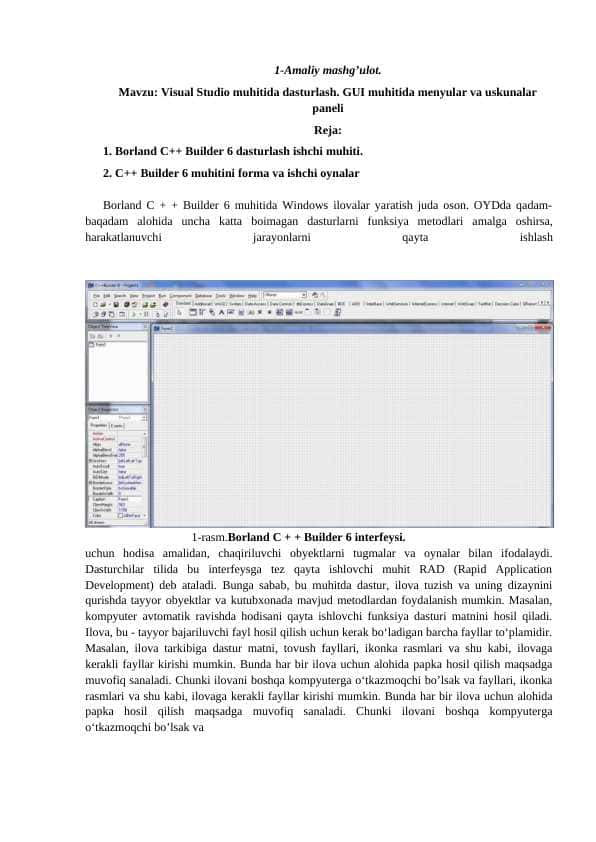Visual Studio muhitida dasturlash. GUI muhitida menyular va uskunalar paneli