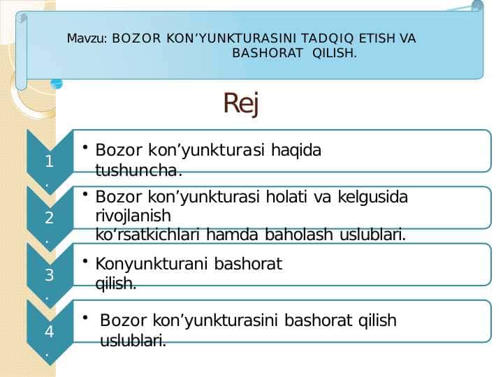 BOZOR KON’YUNKTURASINI TADQIQ ETISH VA BASHORAT QILISH.
