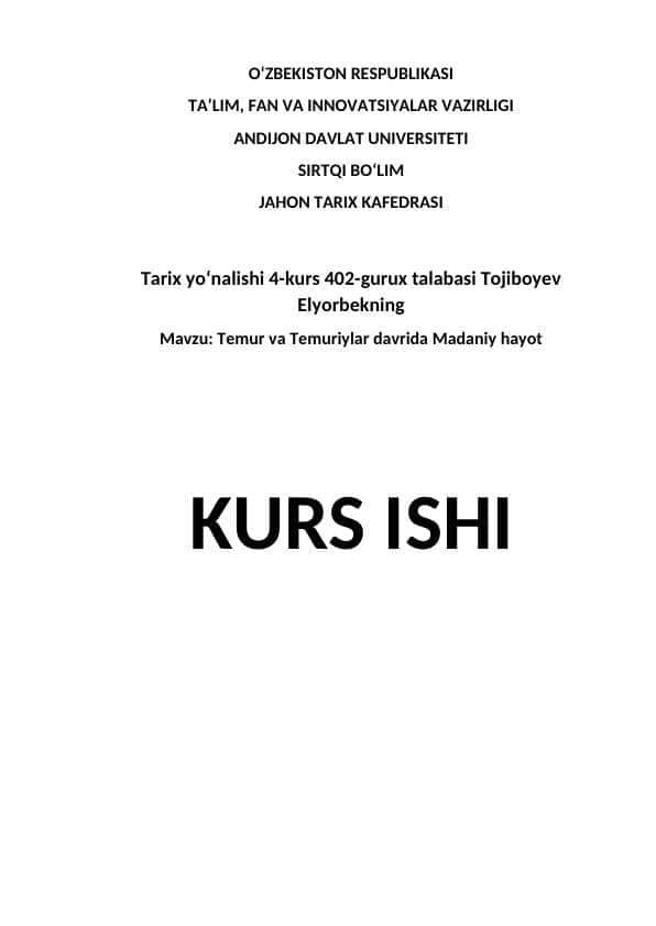 Temur va Temuriylar davrida Madaniy hayot