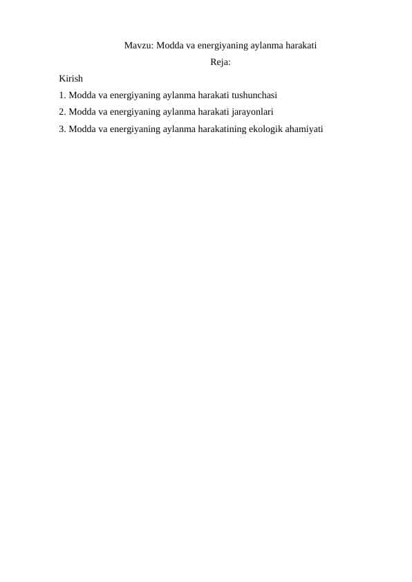 Modda va energiyaning aylanma harakati