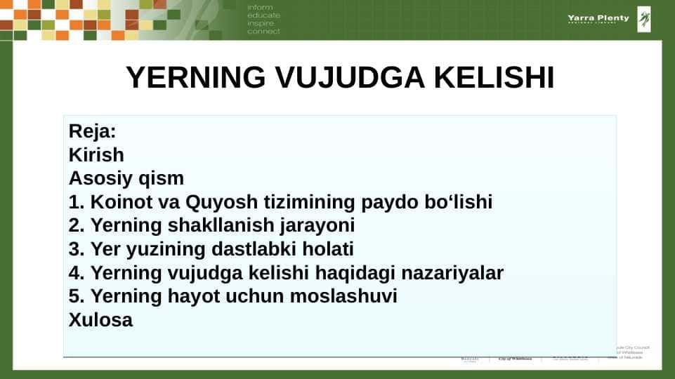 Yerning vujudga kelishi 25