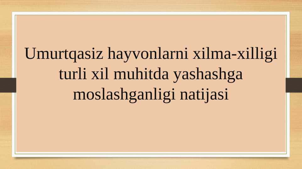 Umurtqasiz hayvonlarni xilma-xilligi turli xil muhitda yashashga moslashganligi natijasi