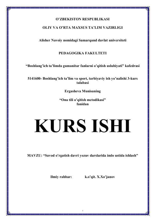 Savod o’rgatish davri yozuv darslarida imlo ustida ishlash