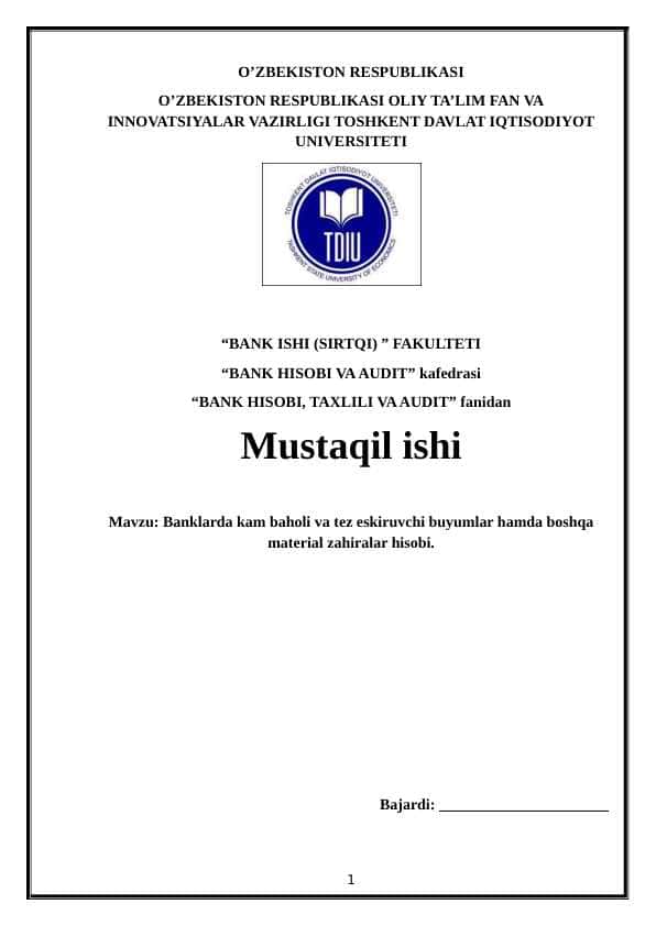 Banklarda kam baholi va tez eskiruvchi buyumlar hamda boshqa material zahiralar hisobi.