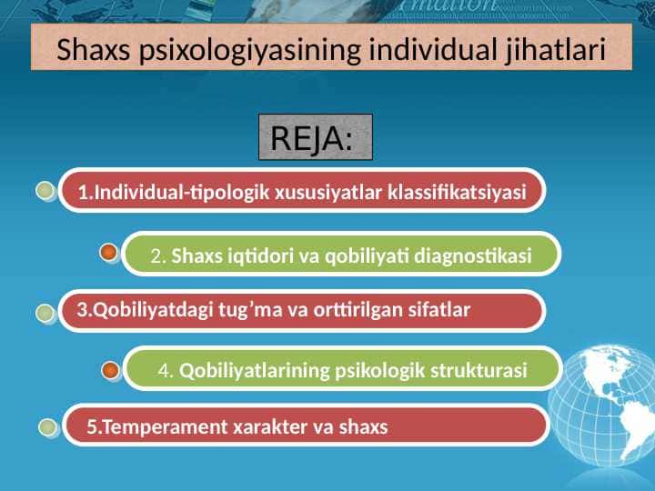 Shaxs psixologiyasining individual jihatlari
