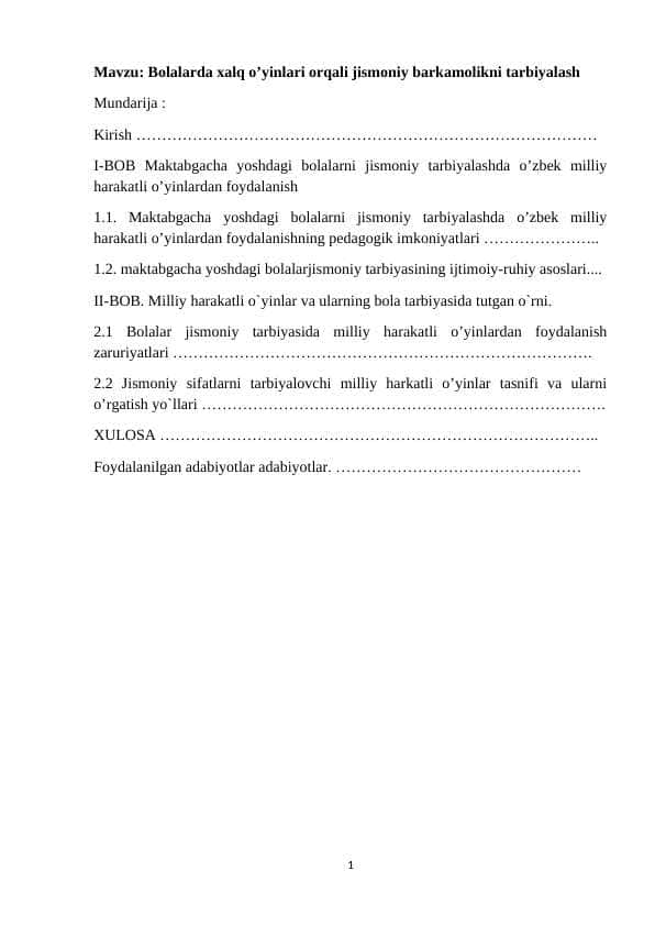 Bolalarda xalq o’yinlari orqali jismoniy barkamolikni tarbiyalash
