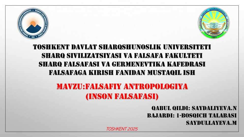 INSON FALSAFASI (falsafiy antropologiya)