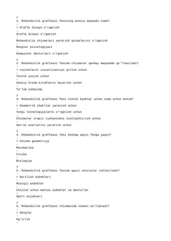 Muhandislik Grafikasi fanidan yakuniy (sessiya)