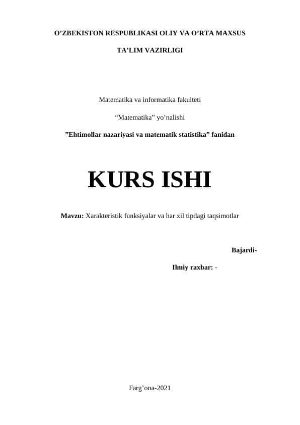 Xarakteristik funksiyalar va har xil tipdagi taqsimotlar