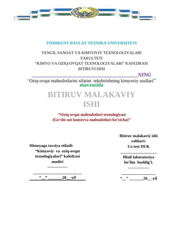 Oziq-ovqat mahsulotlarini sifatini tekshirishning kimyoviy usullari