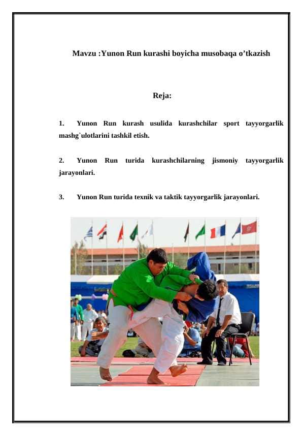 Yunon Run kurashi boyicha musobaqa o’tkazish