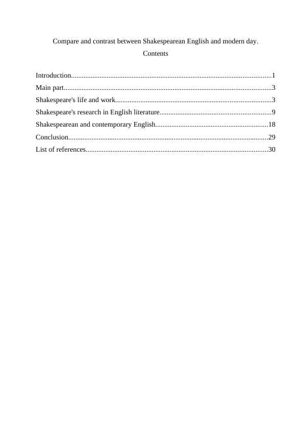Compare and contrast between Shakespearean English and modern day