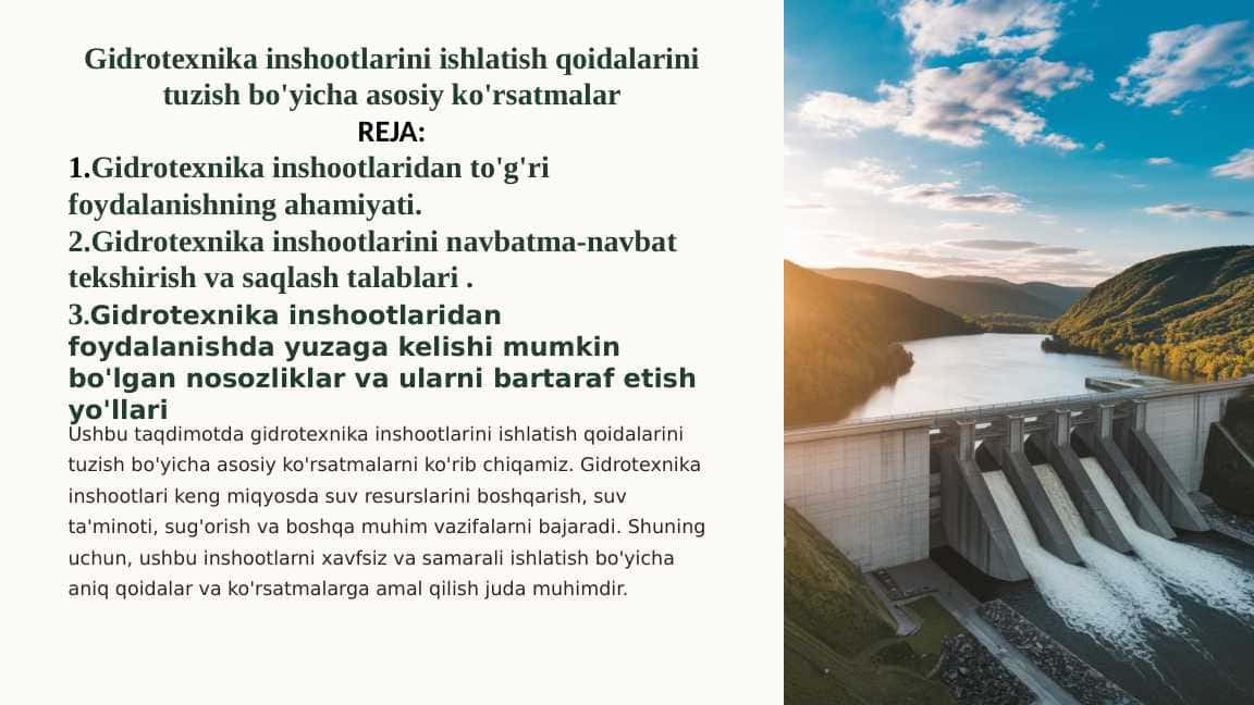 Gidrotexnika inshootlari va ob'ektlarini eksplutatsiya qiluvchi tashkilotlari strukturalari