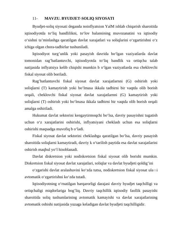 Byudjet- soliq siyosati
