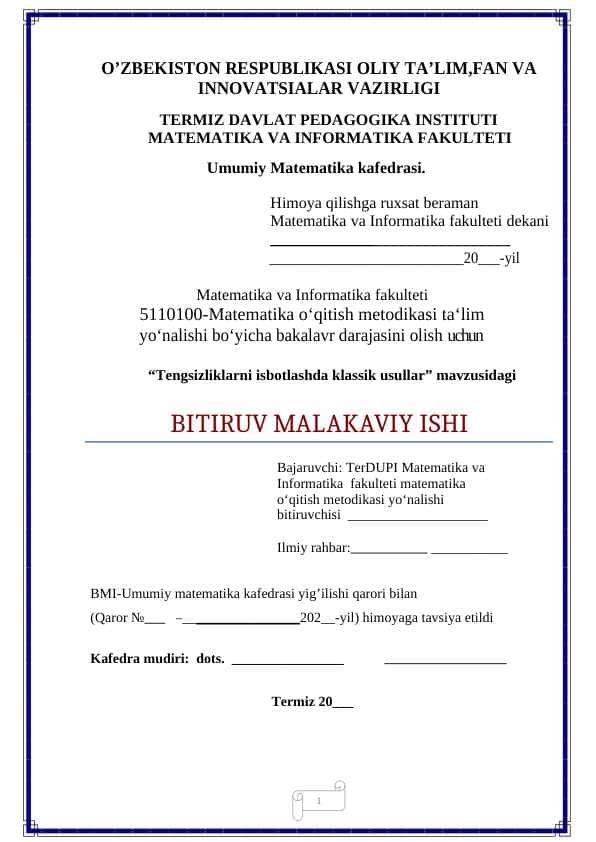 Tengsizliklarni isbotlashda klassik usullar