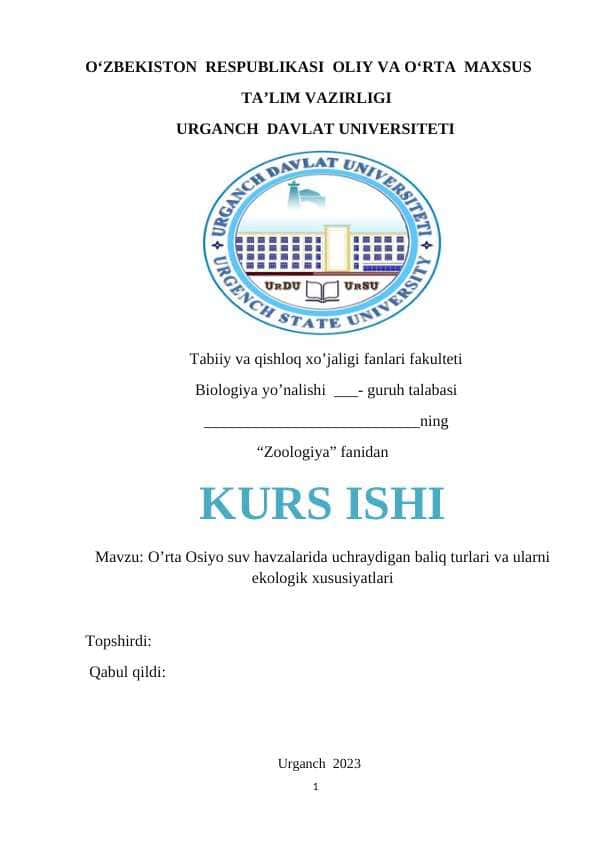 O’rta Osiyo suv havzalarida uchraydigan baliq turlari va ularni ekologik xususiyatlari