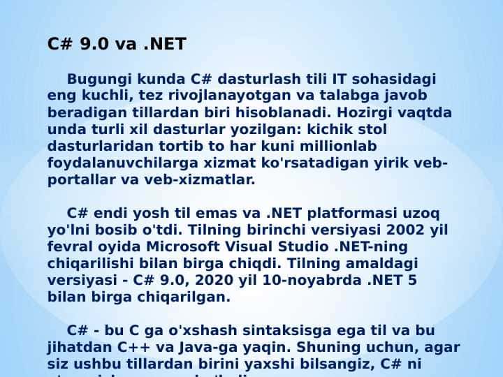 C# 9.0 va .NET