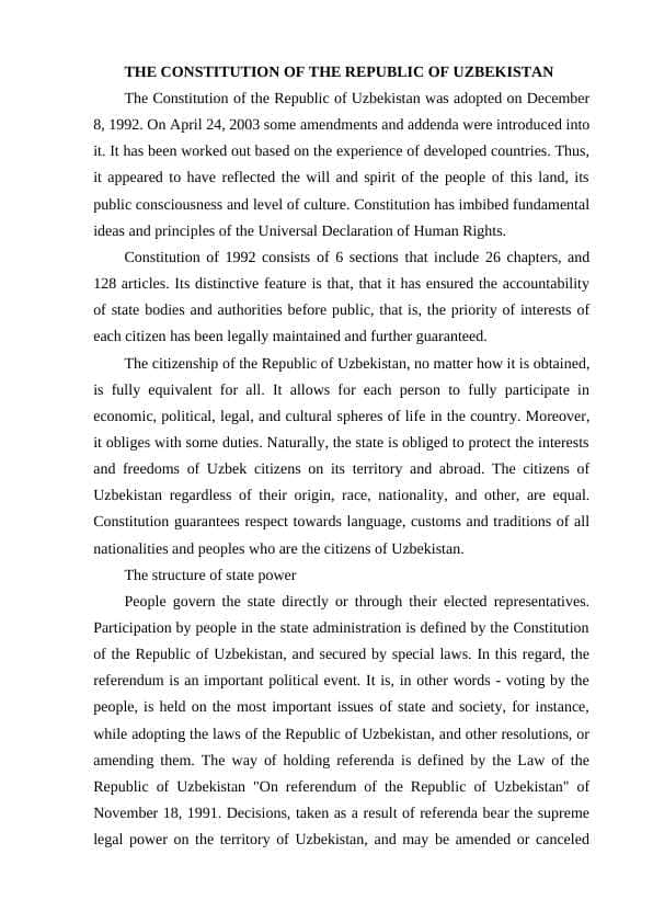 THE CONSTITUTION OF THE REPUBLIC OF UZBEKISTAN