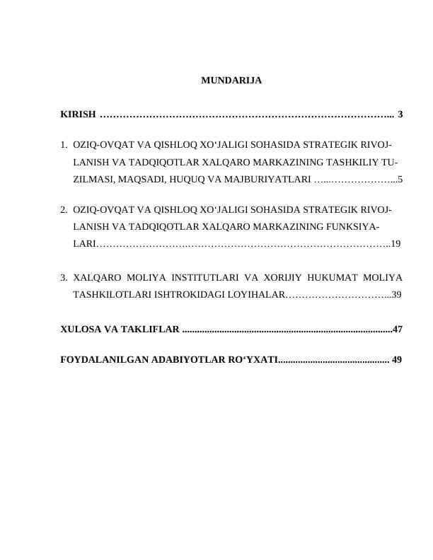 Amaliyot hisoboti (OZIQ-OVQAT VA QISHLOQ XO‘JALIGI SOHASIDA STRATEGIK RIVOJ-LANISH VA TADQIQOTLAR XALQARO MARKAZI)
