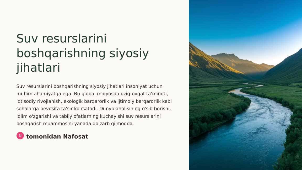 SUV Resurslarini Boshqarishning Siyosiy Jihatlari