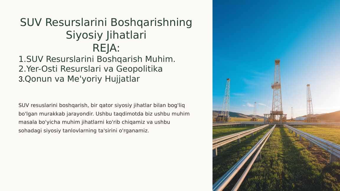 SUV Resurslarini Boshqarishning Siyosiy Jihatlari