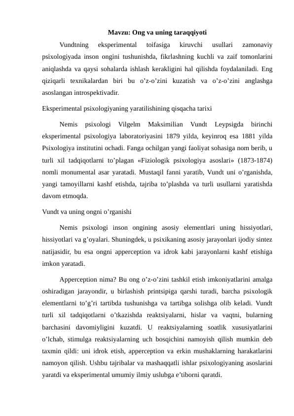 Ong va uning taraqqiyoti konspekt