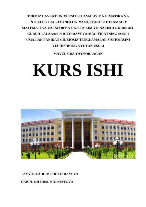 Chiziqsiz tenglamalar sistemasini yechish ning Nyuton usuli