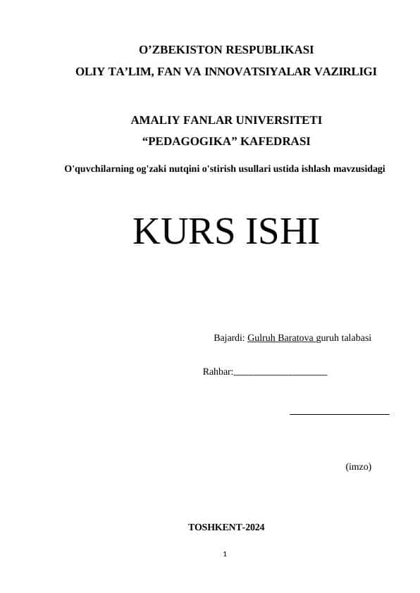 O'quvchilarning og'zaki nutqini o'stirish usullari ustida ishlash