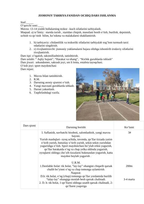 JISMONIY TARBIYA FANIDAN OCHIQ DARS ISHLANMA