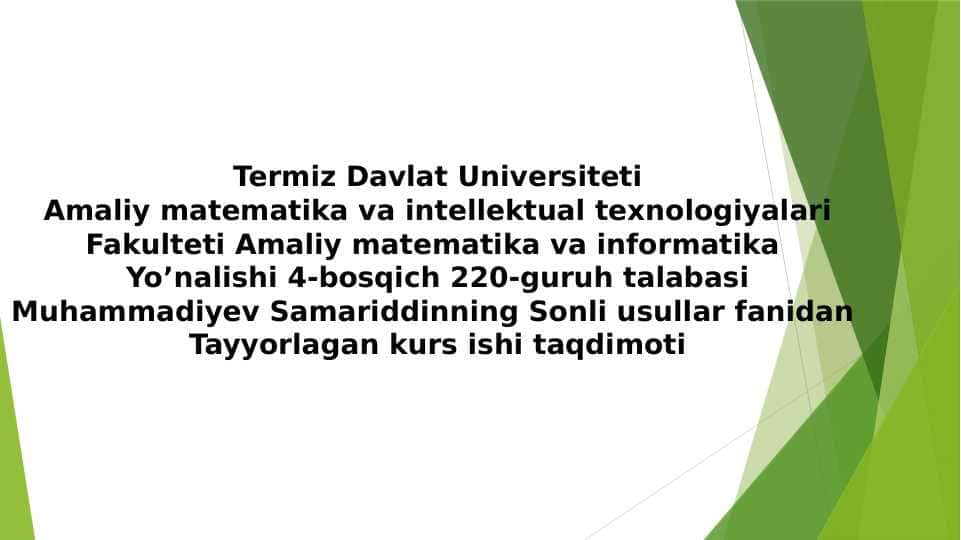Kordinatalar boʻyicha tushish usuli