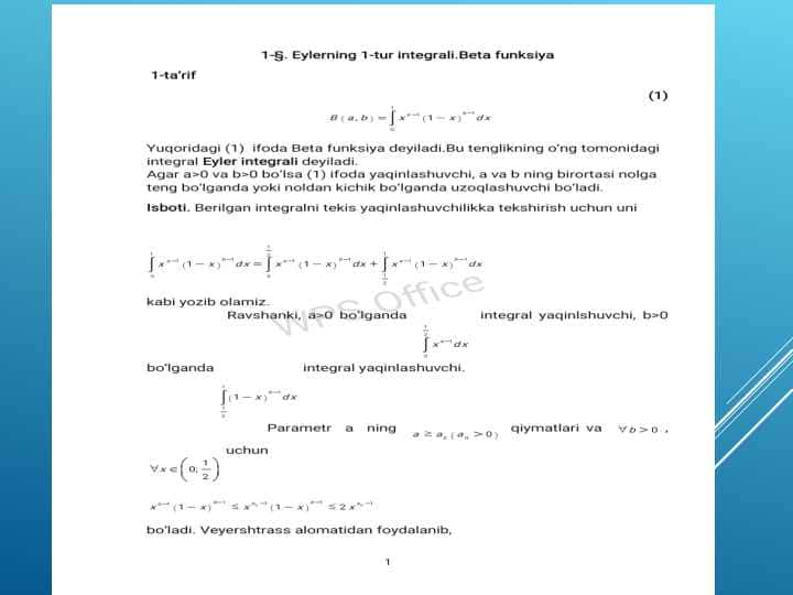 Eyler integrallari taqdimot