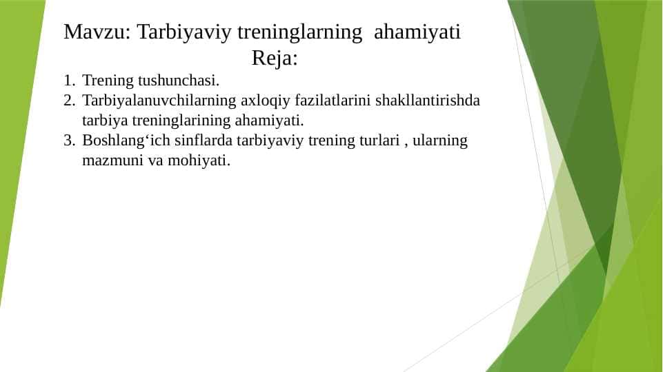 Tarbiyaviy treninglarning ahamiyati