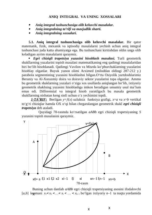 ANIQ INTЕGRAL VA UNING XOSSALARI