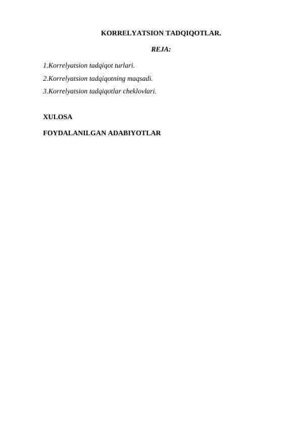 KORRELYATSION TADQIQOTLAR.