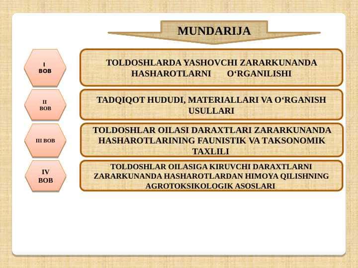 TOLDOSHLARDA YASHOVCHI ZARARKUNANDA HASHAROTLAR