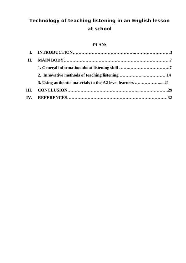 Technology of teaching listening in an English lesson at school