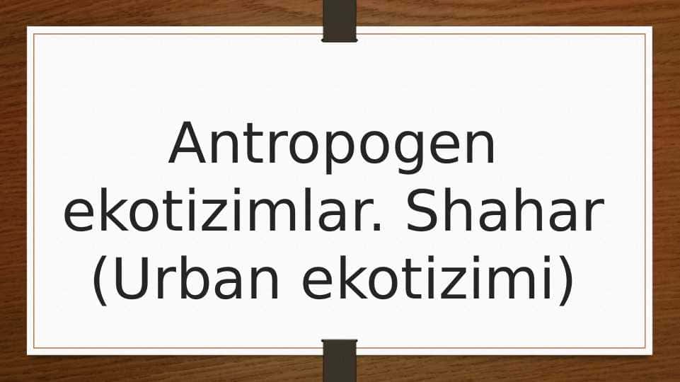 Antropogen ekotizimlar. Shahar (Urban ekotizimi)