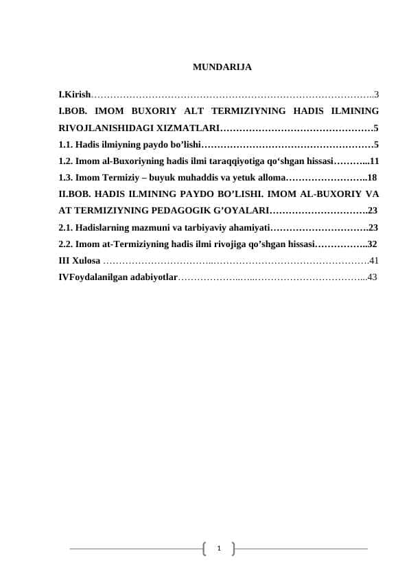 IMOM BUXORIY AT TERMIZIYNING HADIS ILMINING RIVOJLANISHIDAGI XIZMATLARI