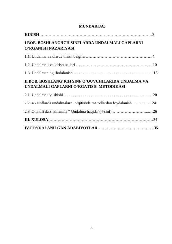 4-SINFDA UNDALMALI GAPLARNI O‘RGANISH USLUBIYOTI