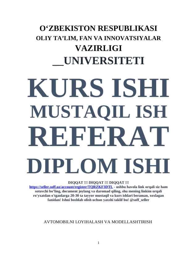 AVTOMOBILNI LOYIHALASH VA MODELLASHTIRISH