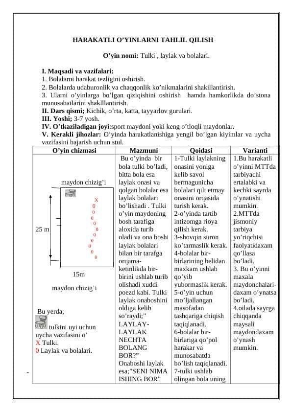 HARAKATLI O’YINLARNI TAHLIL QILISH