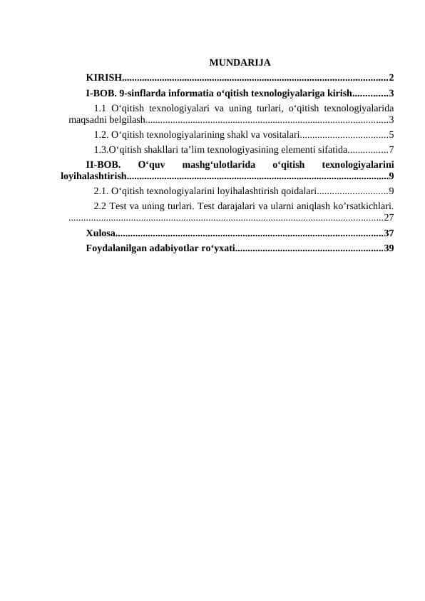9-sinf Informatika va axborot texnologiyalari fanidan didaktik va elektron materiallar tayyorlash