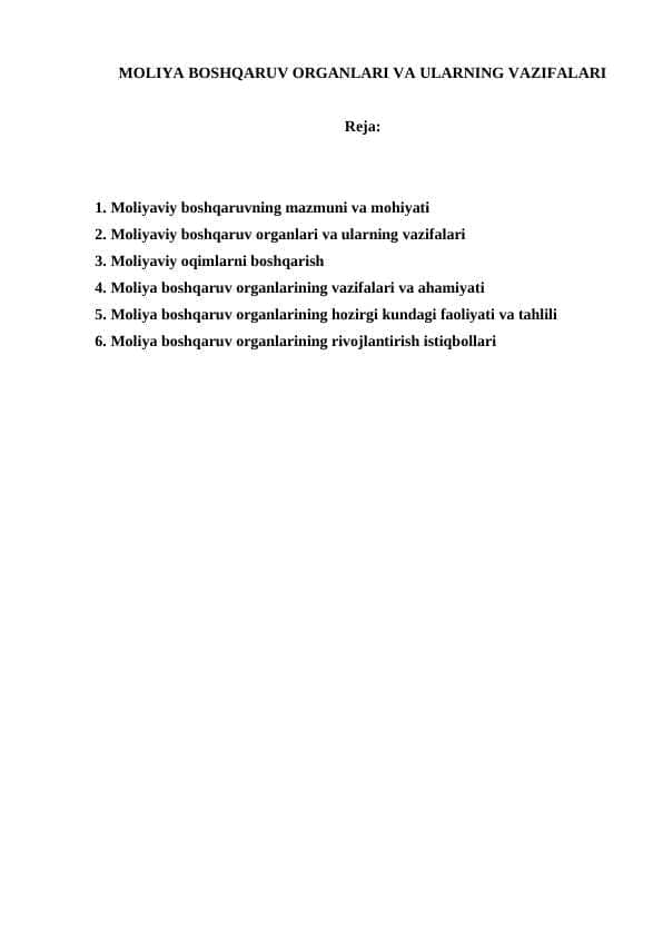 Molıya boshqaruv organları va ularnıng vazıfaları