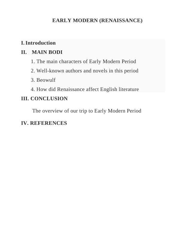 EARLY MODERN (RENAISSANCE)