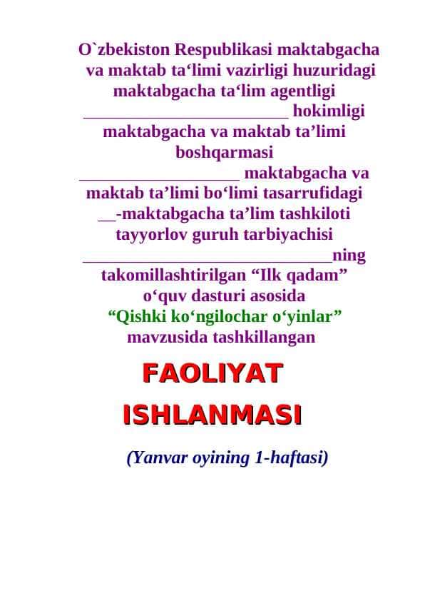 Qishki ko‘ngilochar o‘yinlar Dars ishlanma