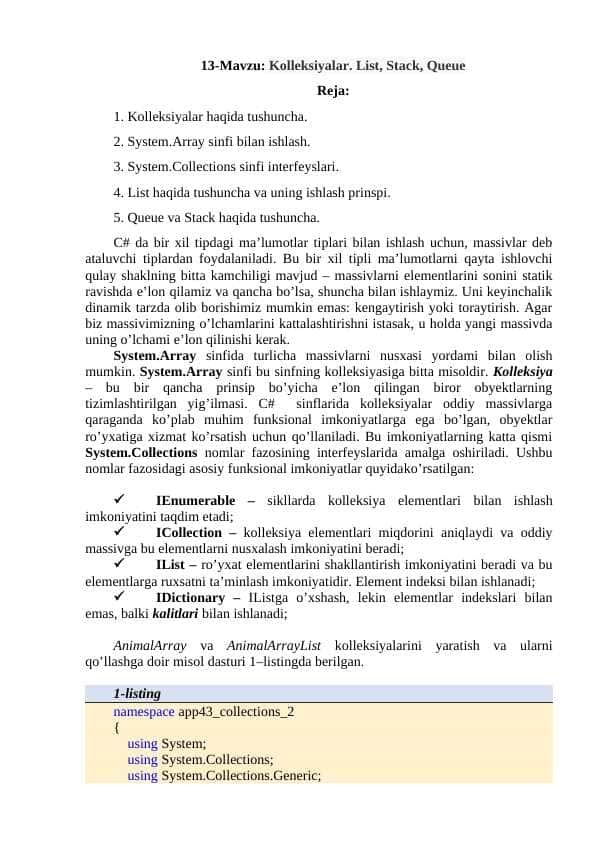 Kolleksiyalar. List, Stack, Queue