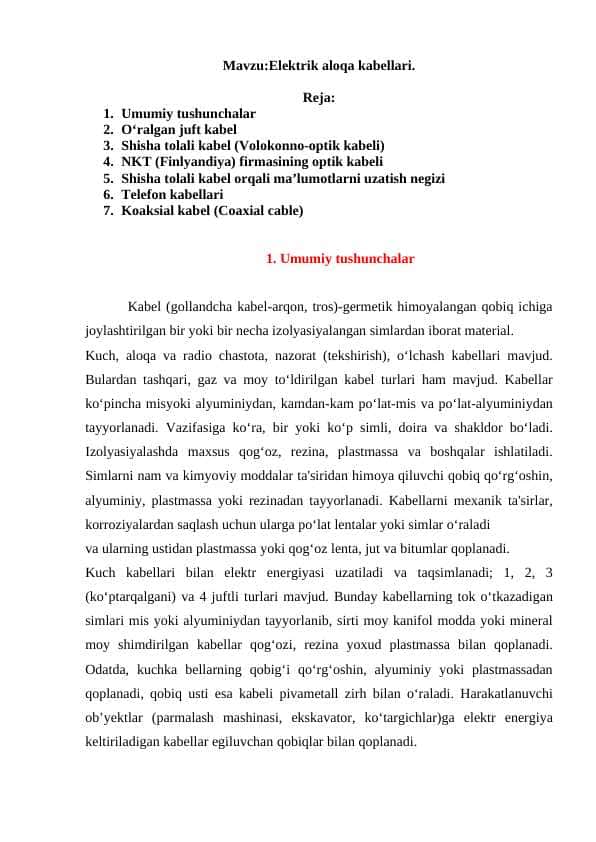 Elektrik aloqa kabellari
