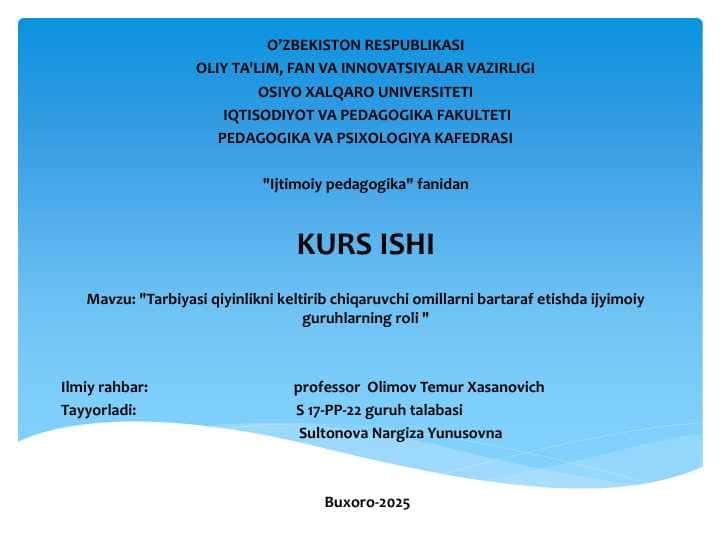 Tarbiyasi qiyinlikni keltirib chiqaruvchi omillarni bartaraf etishda ijyimoiy guruhlarning roli