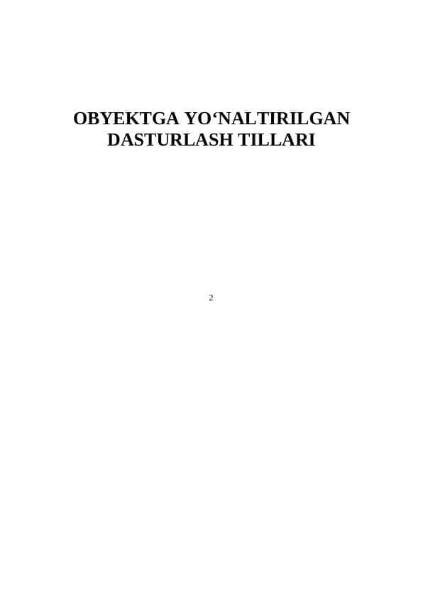 Obyektga yo'naltirilgan Dasturlash (OOP) o'quv qo'llanma