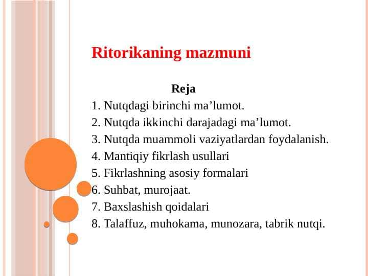Ritorikaning mazmuni (TAQDIMOT)
